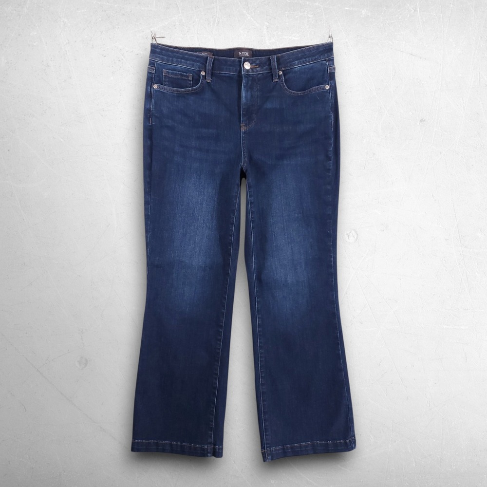 NYDJ Julia Flare Jeans Women 10 Blue Boho Classic Twee Chic Dark Academia Denim